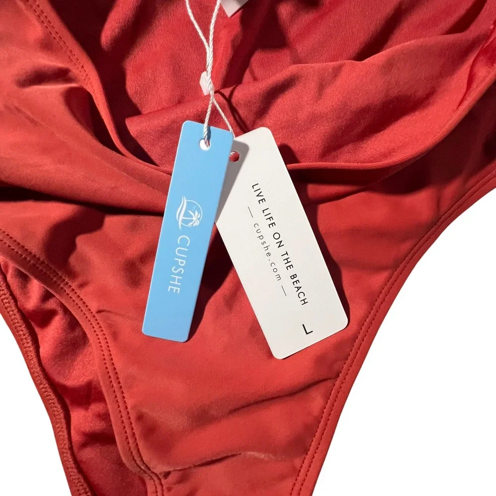 Cupshe Bikini‎ Set Womens Large Rust Twist Front High Waisted Two Piece Swimsuit